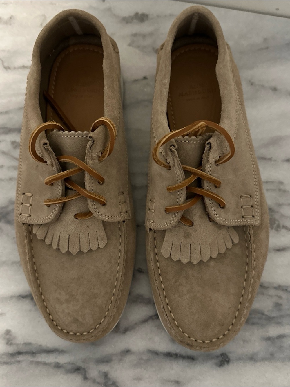 Ann Mashburn Suede Tassel Moccasin - Beige Sz 38